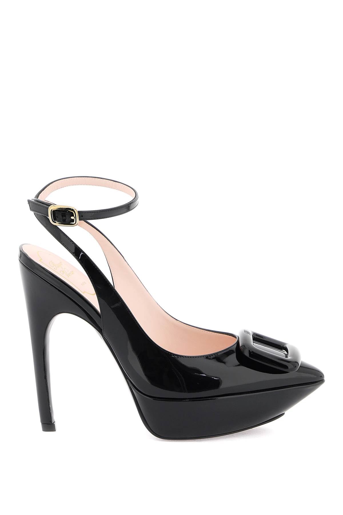ROGER VIVIER Black Patent Leather Pointed Pumps with Adjustable Ankle Strap