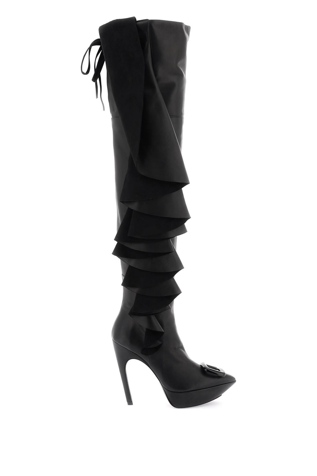 ROGER VIVIER Maxi Ruffle Buckle Boots in Black - FW23
