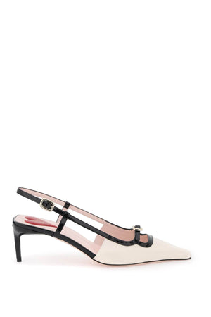 ROGER VIVIER Ivory and Black Patent Leather Pointed Toe Slingback Pumps