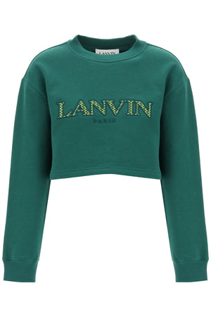 LANVIN Green Cropped Sweatshirt with Embroidered Logo Patch for Women