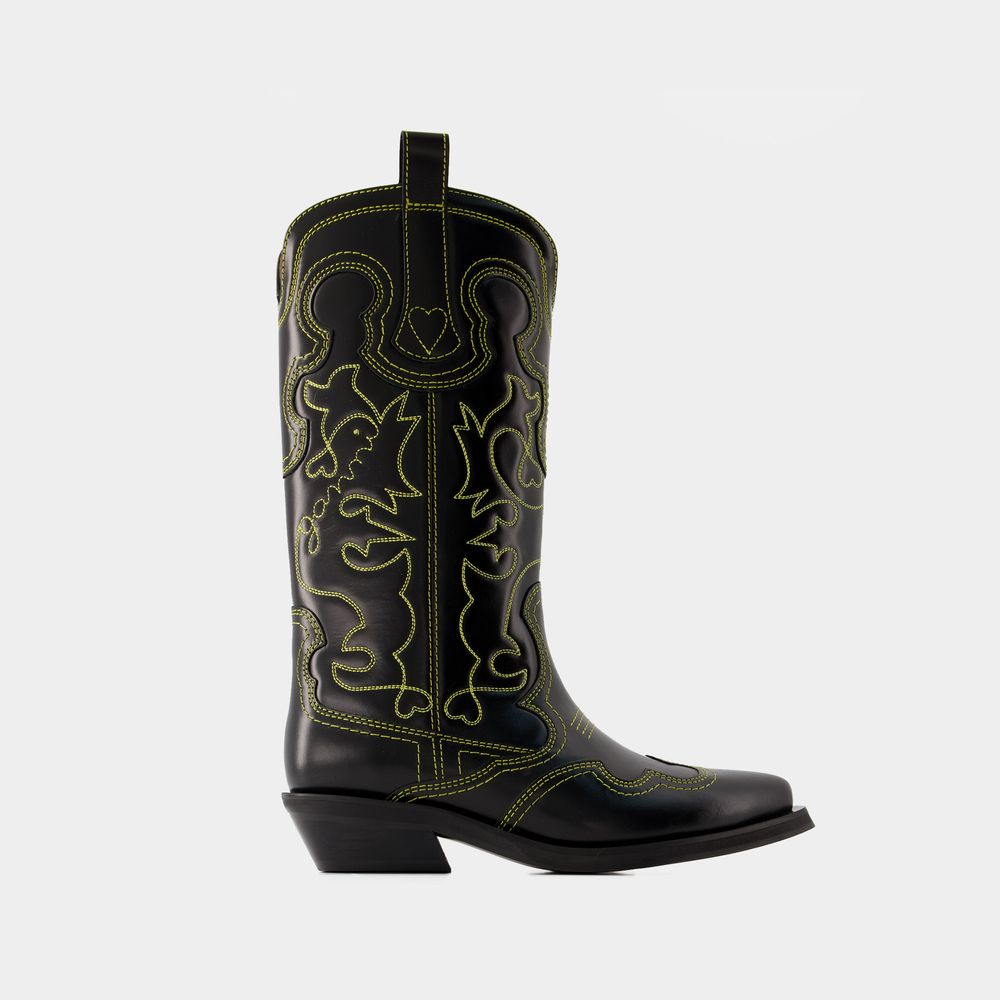GANNI Fusion of Old-World Charm and Modern Fashion: Mid Shaft Western Boots