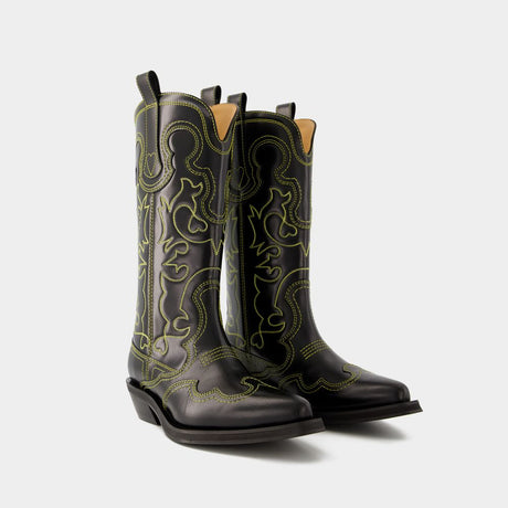 GANNI Gorgeous Embroidered Western Leather Boots for Women