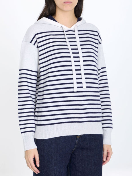 LOEWE Striped Wool Hoodie for Women - Grey and Navy Blue - SS24 Collection
