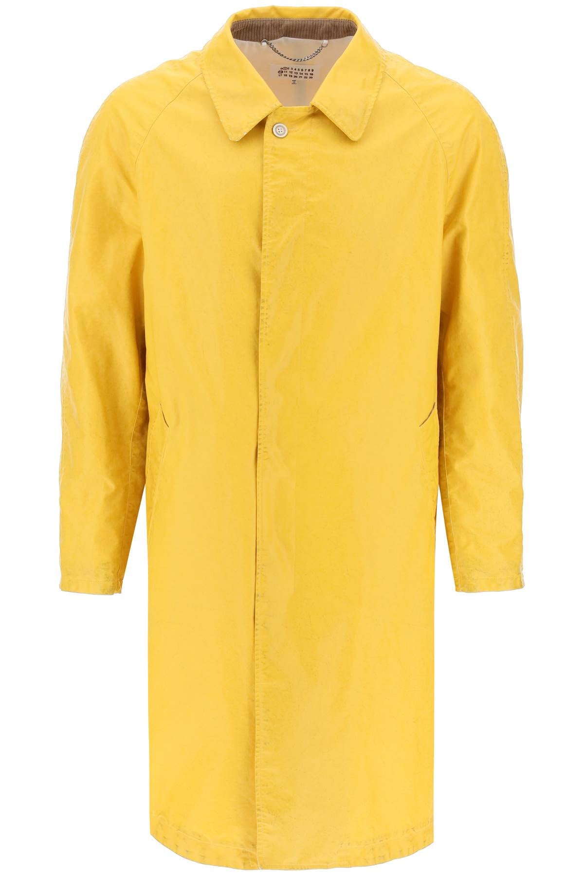 MAISON MARGIELA Worn-Out Effect Coated Cotton Trench Jacket for Men in Yellow