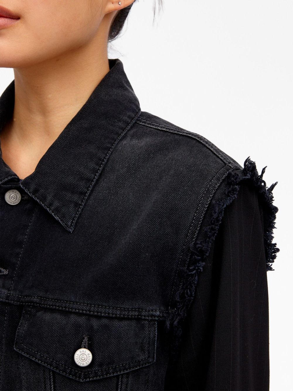 MM6 MAISON MARGIELA Ripped-Detailing Denim Jacket for Women in Black