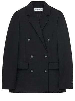 LOEWE Double-Breasted Black Jacket in Wool and Mohair Blend for Women - SS24