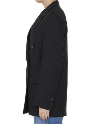 LOEWE Double-Breasted Black Jacket in Wool and Mohair Blend for Women - SS24