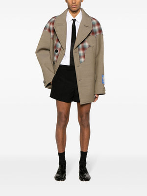 MAISON MARGIELA Tan Wool Blend Caban Jacket with Pendleton Detail and Plaid Check Design