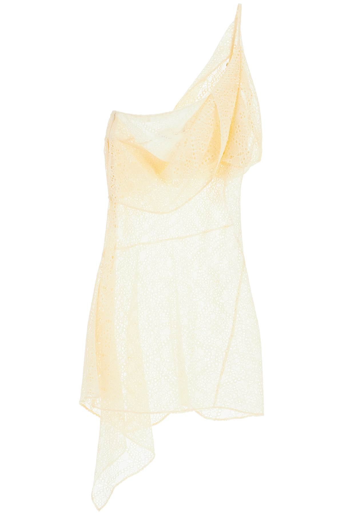 DSQUARED2 Ivory Lace One-Shoulder Slip Minidress with Draped Neckline and Asymmetric Skirt