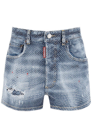 DSQUARED2 Stylish and Edgy Blu Hot Pants - Distressed, Studded, and Slim Fit