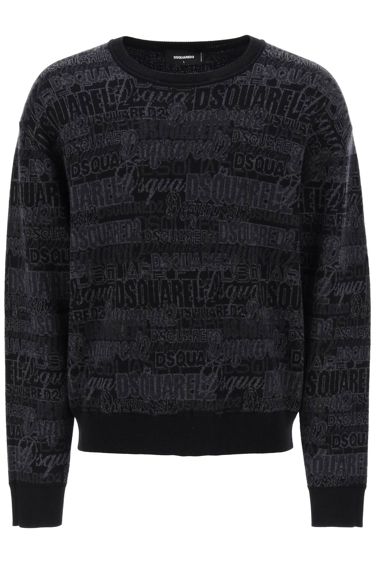 DSQUARED2 Men's Grey Wool Sweater with Logo Lettering Motif FW23