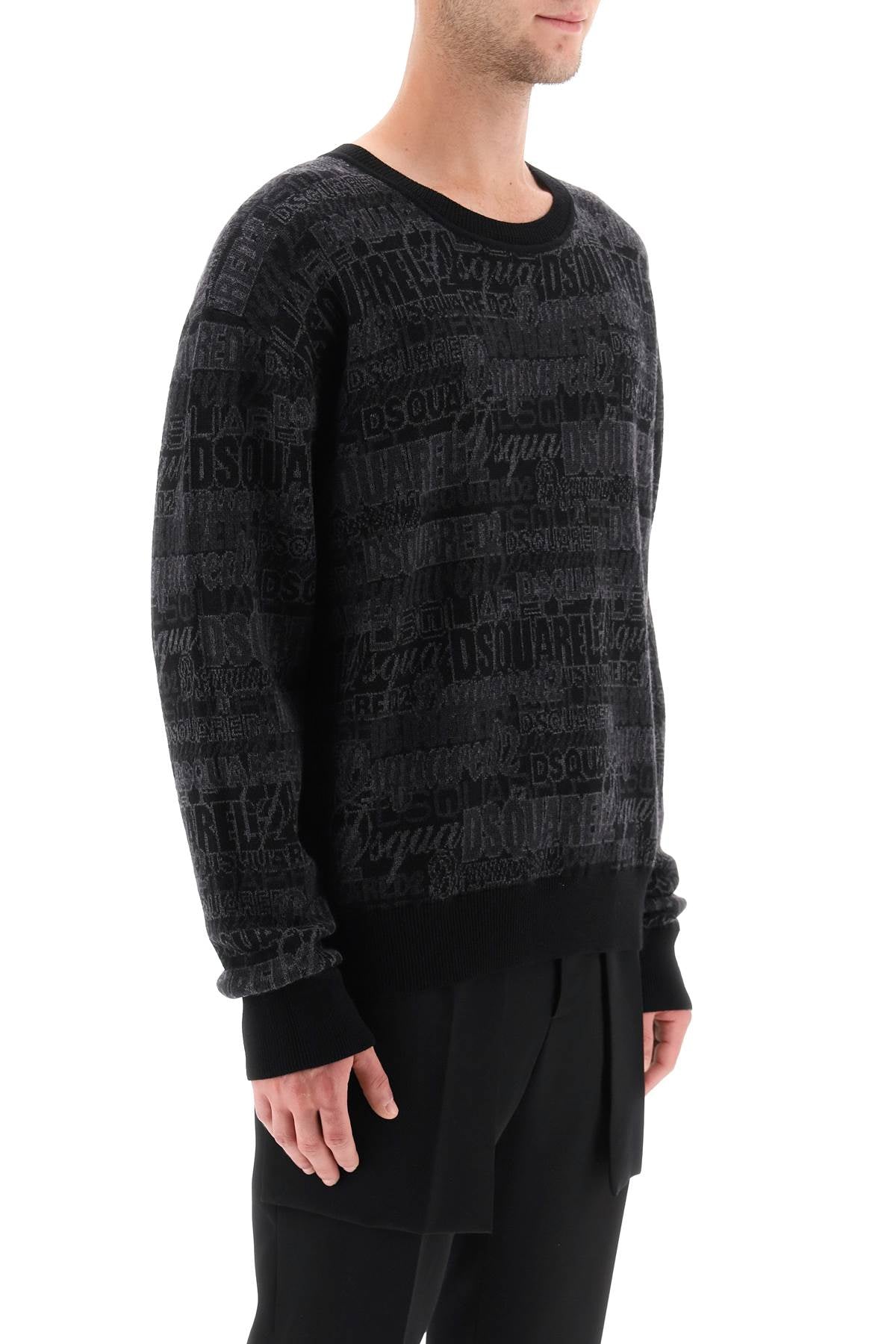 DSQUARED2 Men's Grey Wool Sweater with Logo Lettering Motif FW23