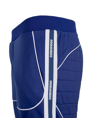 男士皇家蓝色拼接瘦身运动裤塑造优雅休闲风格