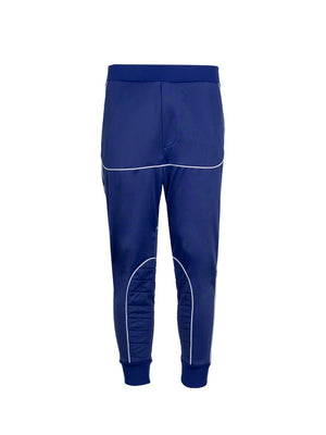 男士皇家蓝色拼接瘦身运动裤塑造优雅休闲风格