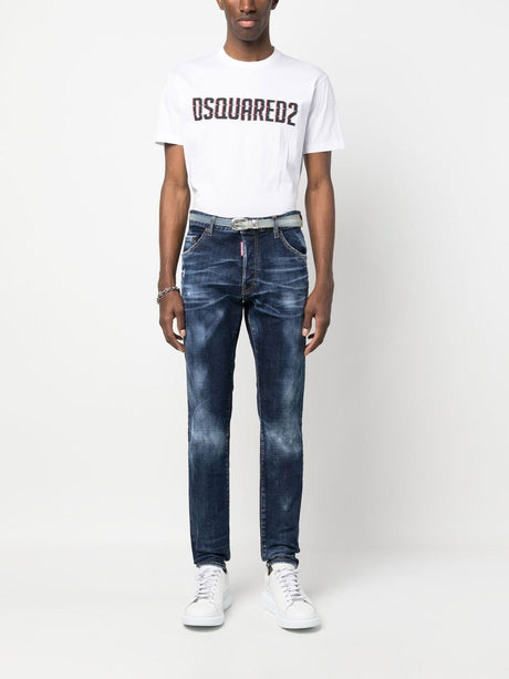 DSQUARED2 Faded Stretch Cotton Jeans for Men: Dark-Wash Denim with Subtle Faded Effect