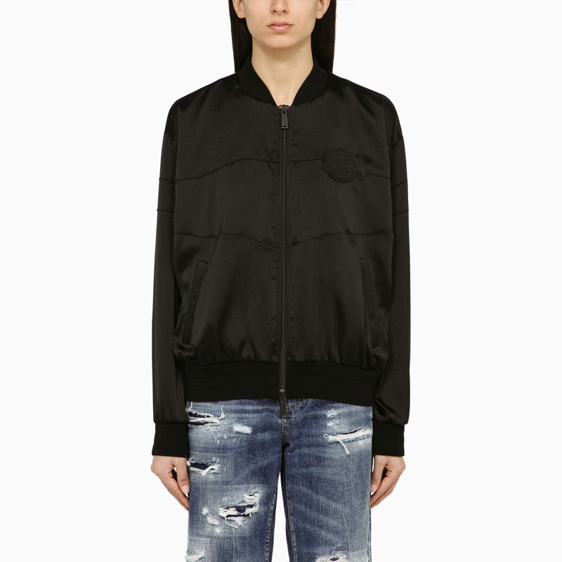 DSQUARED2 Black Bomber Jacket for Women with Logo and Knit Details