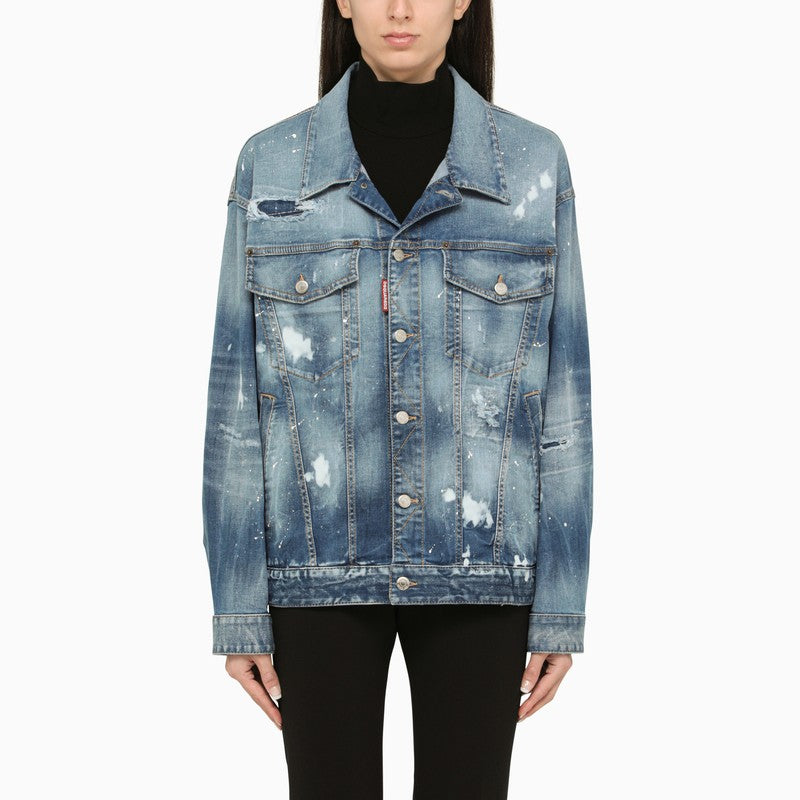 DSQUARED2 Blue Denim Jacket with Distressed Details for Women