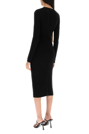 DSQUARED2 Fitted Black Midi Dress with Front Cut-Out and Gathered Detail