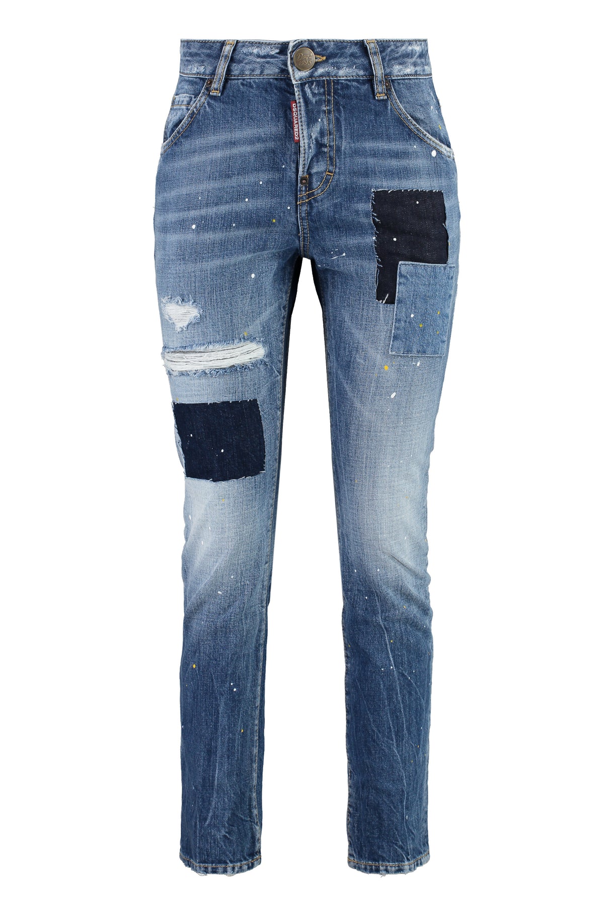 DSQUARED2 Cool Girl Cropped Jeans - Distressed with Paint Effect Print, 100% Cotton