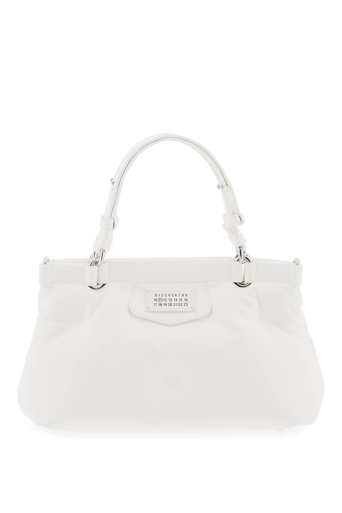 MAISON MARGIELA Small Glam Slam Quilted Leather Unisex Handbag with Silver Accents - White