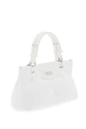 MAISON MARGIELA Small Glam Slam Quilted Leather Unisex Handbag with Silver Accents - White