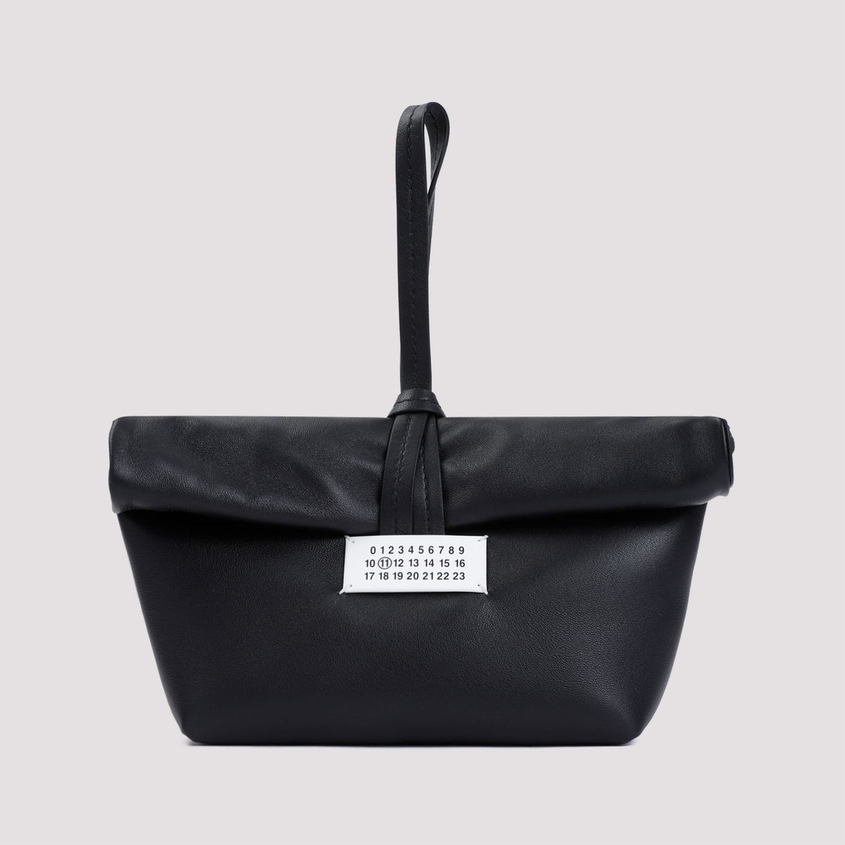 MAISON MARGIELA Black Leather Clutch Handbag for Men and Women | Roll-Top Closure with Brand Logo