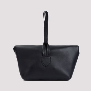 MAISON MARGIELA Black Leather Clutch Handbag for Men and Women | Roll-Top Closure with Brand Logo