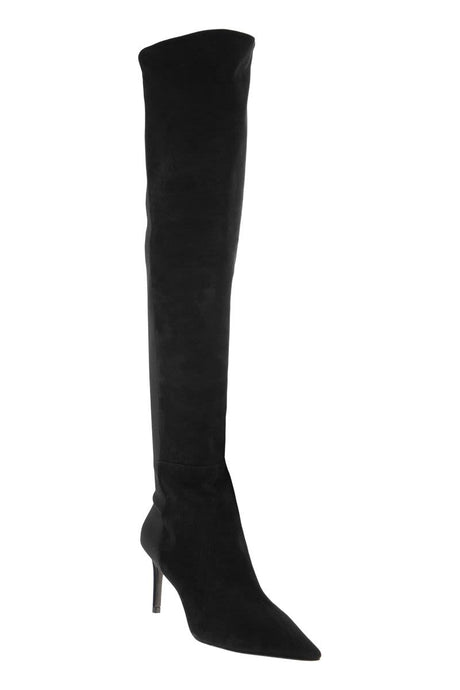 Emblematic Over-the-Knee Boot with Stiletto Heel and Pointed Toe