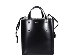MARNI Small Museo Black Leather Tote for Women - Fall/Winter Collection
