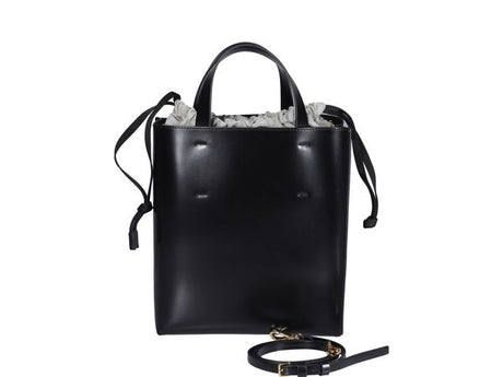 MARNI Small Museo Black Leather Tote for Women - Fall/Winter Collection