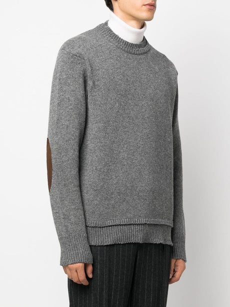 MAISON MARGIELA Gray Wool Sweater with Elbow Patches for Men