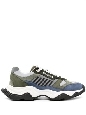 DSQUARED2 Triple Colour Panelled Sneakers in Luxe Shades of Grey, Blue, and Green - Men's Fashion Item FW23