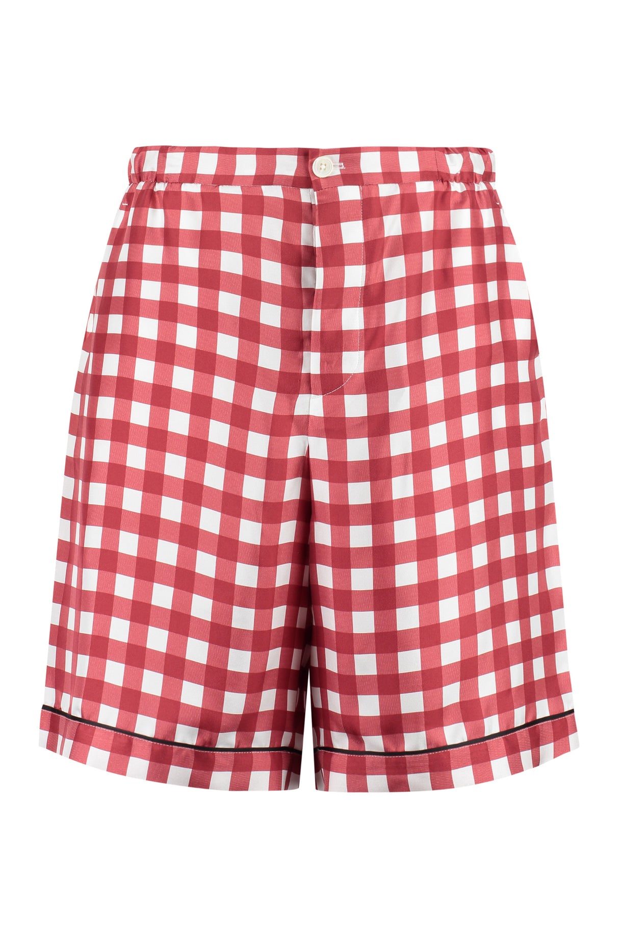 PRADA Red Printed Check Silk Shorts for Men - SS23 Collection