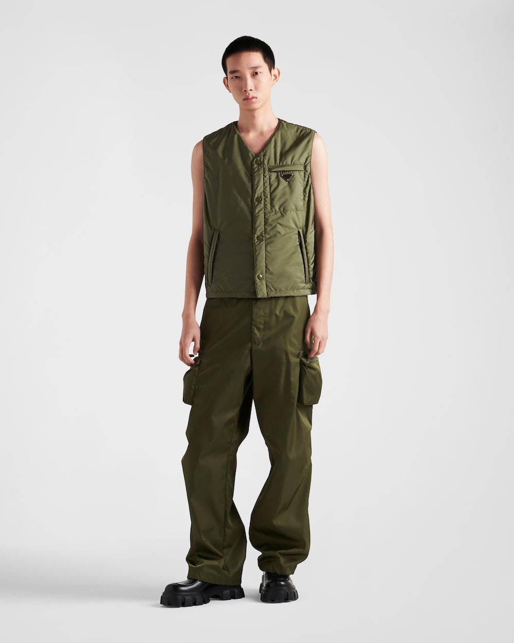PRADA Recycled Men's Loden Green Pants - SS24 Collection