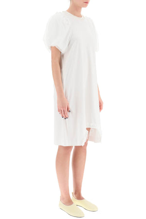 SIMONE ROCHA White Knee-Length T-Shirt Dress with Tulle Sleeves and Pearl Embellishments for Women