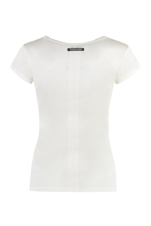 TOM FORD Ivory Silk T-Shirt with Front Print for Women
