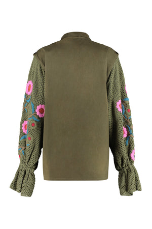 绿色花卉刺绣针织袖女装夹克 SS23