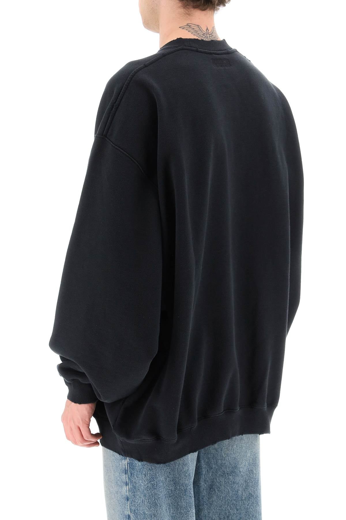 VETEMENTS Men's Black Sweatshirt with Embroidered Logo and Palm Motif