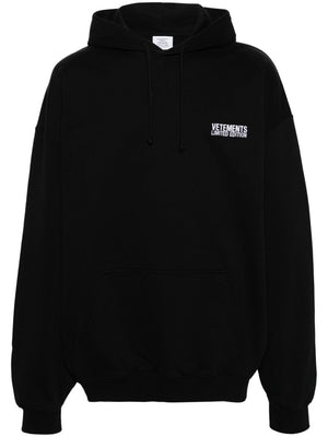 VETEMENTS Black Cotton Blend Hoodie with Logo Embroidery and French Terry Lining for Women