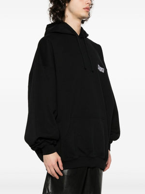 VETEMENTS Black Cotton Blend Hoodie with Logo Embroidery and French Terry Lining for Women