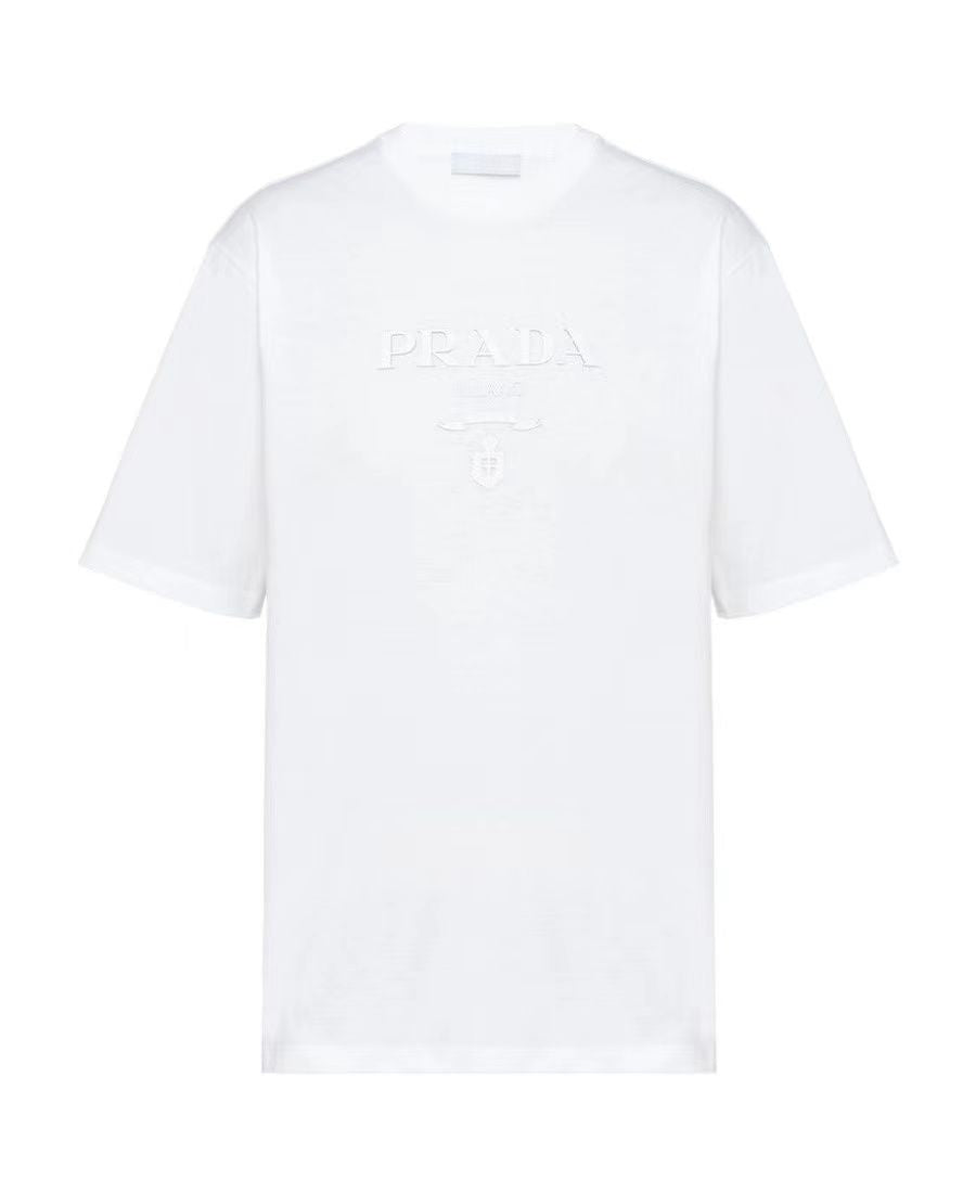 White Cotton Men's T-Shirt for Summer 2024 | PRADA GIROCOLLO MC