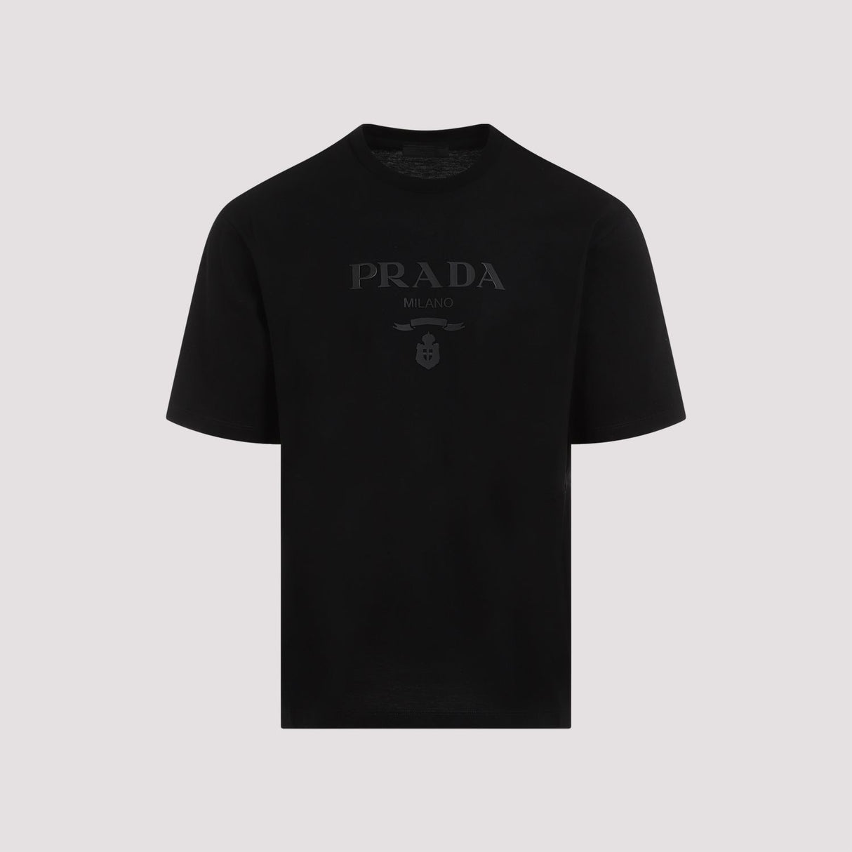 PRADA Classic Black T-Shirt with Tonal Logo Print
