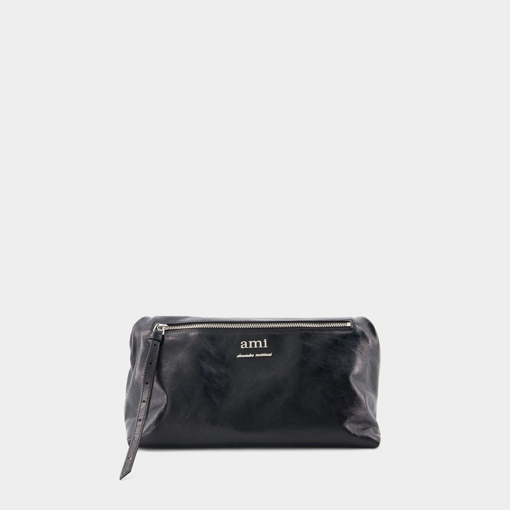 AMI PARIS Classic Black Leather Handbag for Women - SS24 Collection
