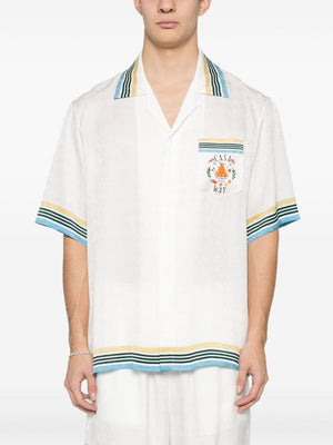 Casablanca Cuban Collar Silk Shirt - Teal SS24