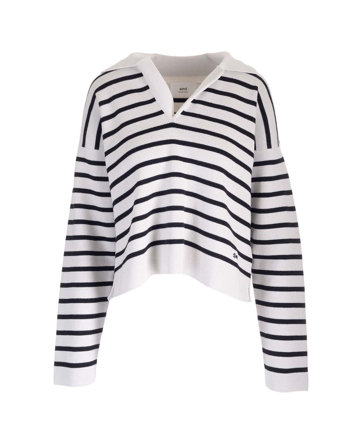 AMI PARIS Organic Cotton and Wool Striped Polo for Women