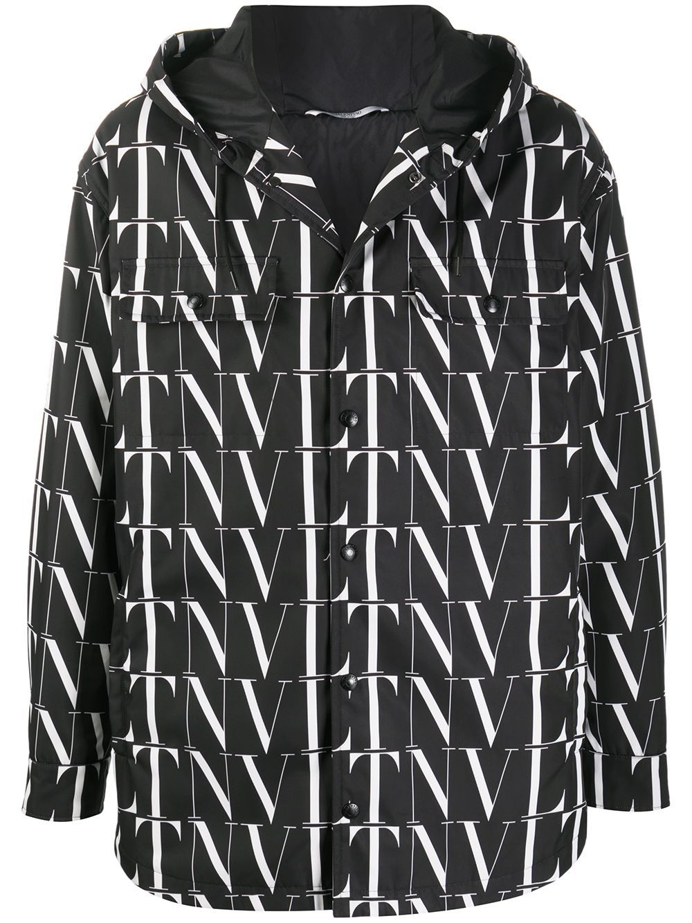 Men's Black Parka Jacket for SS24 with Allover VALENTINO VLTN Print