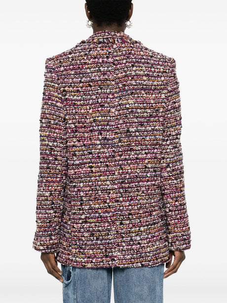 ISABEL MARANT Purple Wool Blend Bouclé Frayed Blazer Jacket for Women