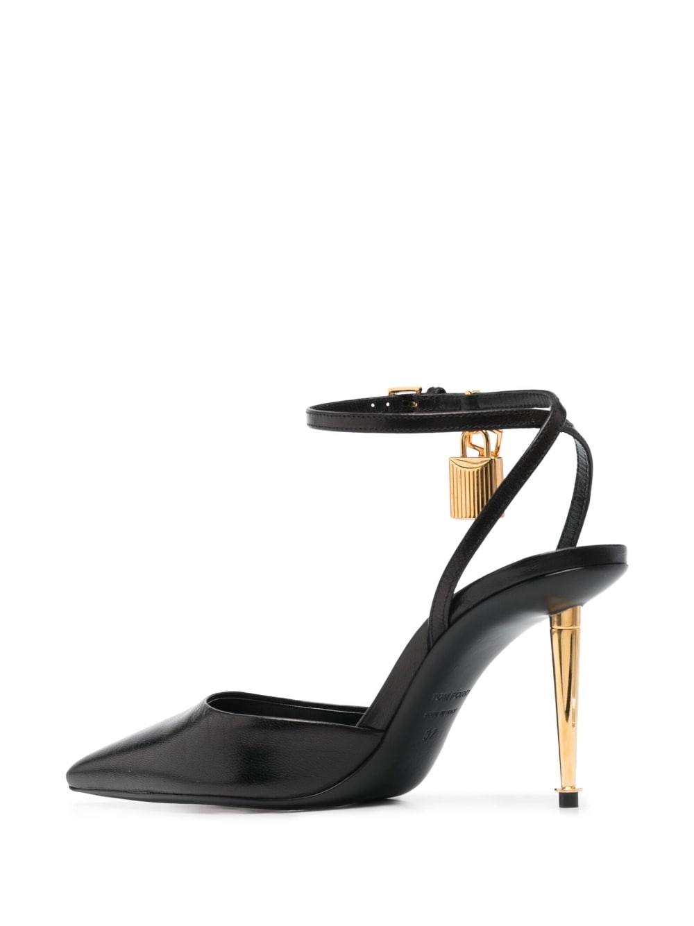 TOM FORD Luxurious Black Leather 90mm Pumps with Gold-Tone Hardware and Iconic Padlock Detail