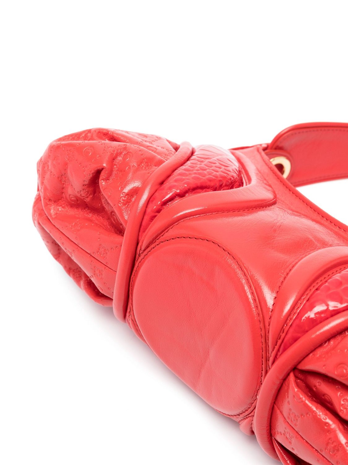 MARINE SERRE Cardinal Red Panel Handbag with Signature Moonogram Motif and Embossed Crocodile Skin Effect