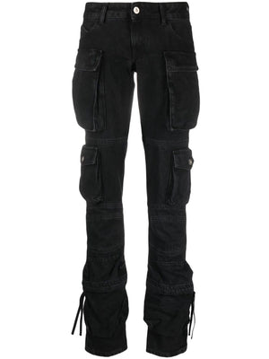 THE ATTICO Low-Waist Essie Cargo Jeans in Black Cotton Denim for Women - SS24